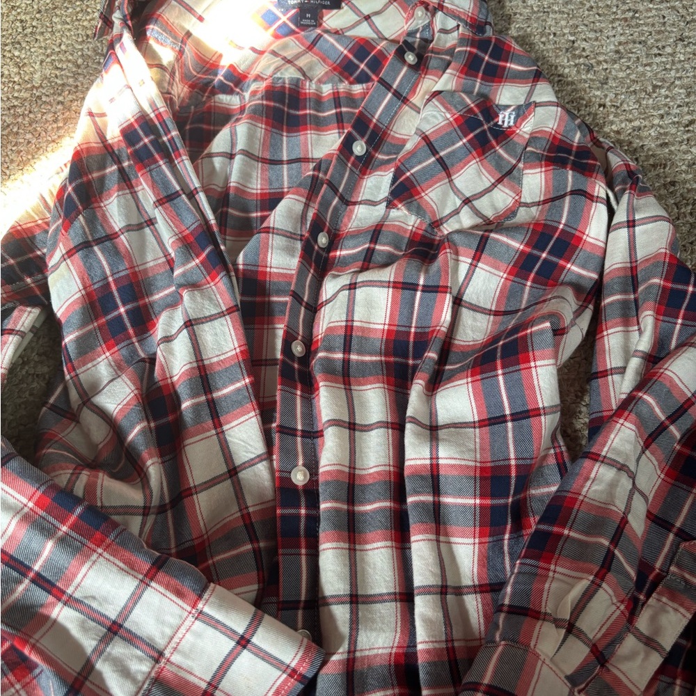 Tommy Hilfiger Red and Blue Plaid Casual Shirt